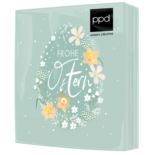 20 Servietten Fröhliche Ostern eucalyptus - Frohe Ostern im Ei eukalyptus 33x33cm