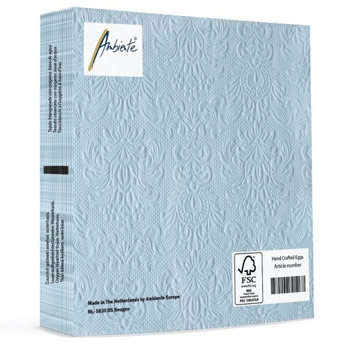 15 geprägte Servietten Elegance pale blue 33x33cm