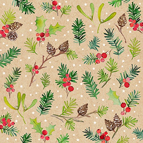 20 Servietten aus Recycling-Papier Beautiful Nature - Winterbeeren an Zweige mit Zapfen 33x33cm