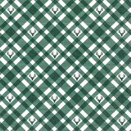 20 Servietten Plaid with Deers Hirsche auf Karo grün 33x33cm