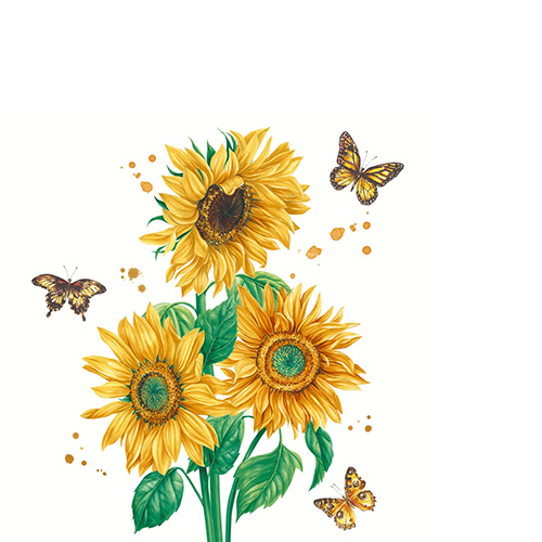 20 kleine Cocktailservietten Sunshine bloom - Sonnenblumen mit Schmetterlinge 25x25cm