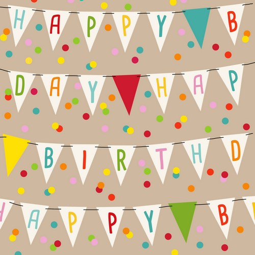 20 Servietten Wimpel natur - Happy Birthday Wimpel 33x33cm