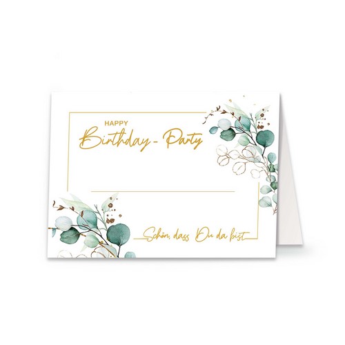 20 Tischkarten Eucalyptus Happy Birthday - Happy Birthday um Eukalyptus A7, 10,5cm, Höhe 7,4cm
