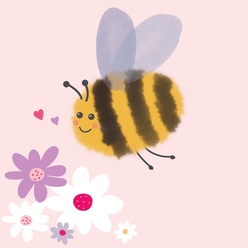 20 Servietten Donna - Große Biene an Blüten 33x33cm