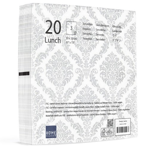 20 Servietten Elegant silver - Muster silber 33x33cm