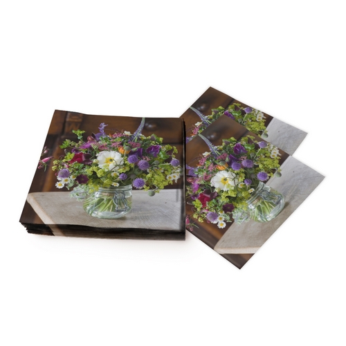 20 Servietten Blooming vase - Echter Blumenstrauß lila 33x33cm