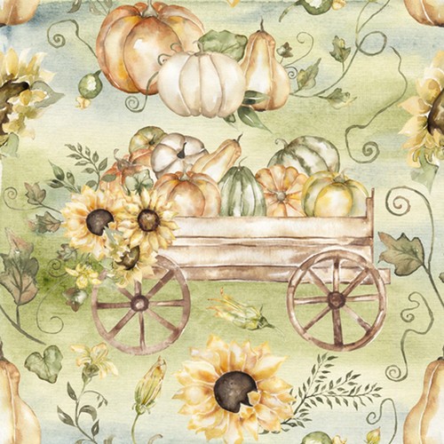 20 Servietten Tempo di Raccolta - Wagen voller Kürbisse 33x33cm