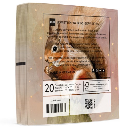 20 Servietten Judy - Eichhörnchen mit Sterne 33x33cm