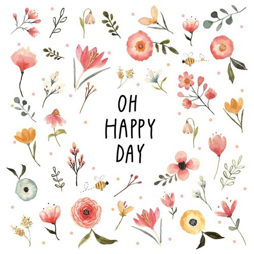 20 Servietten Oh Happy Day - Happy Day um Blümchen 33x33cm