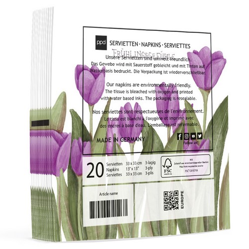 20 napkins Spring fever - Purple tulip meadow 33x33cm