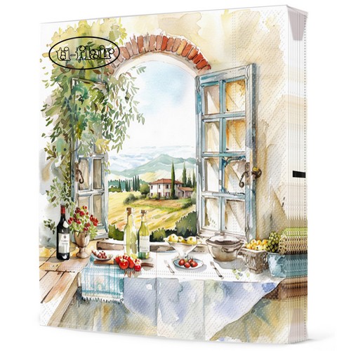 20 Servietten Cucina con Viasta - Fenster zur Toskana 33x33cm