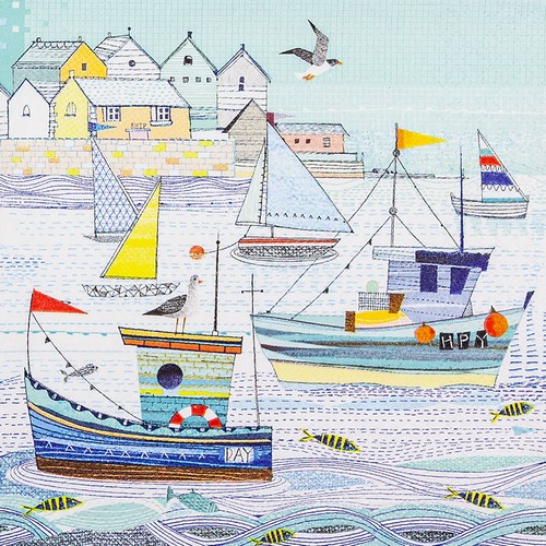 20 Servietten Boats - Schiffe am Hafen 33x33cm