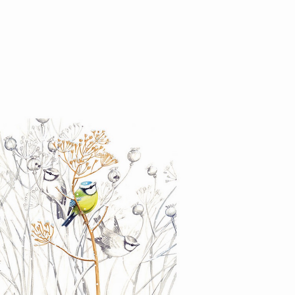 20 kleine Cocktailservietten Sweet Little Bird - Blaumeise in grauer Natur 25x25cm