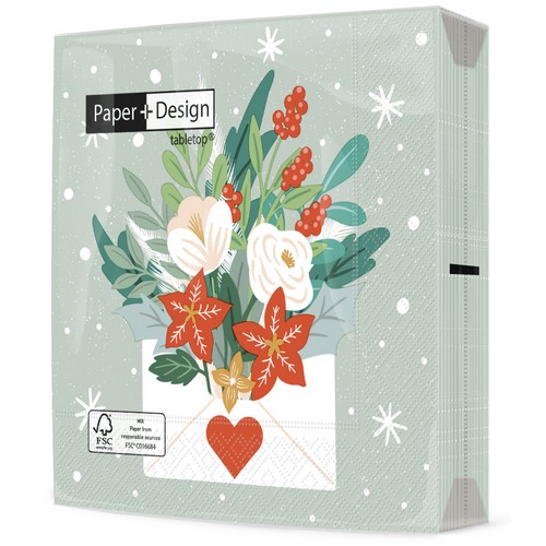 20 Servietten Christmas Letter - Brief mit Winterblumen 33x33cm