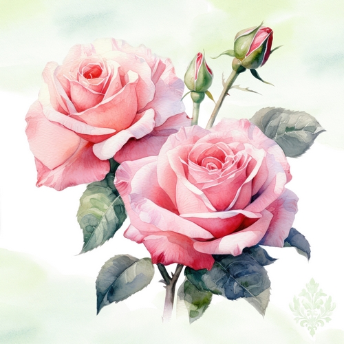 20 Servietten Rosella - Zierliches Rosen-Paar 33x33cm