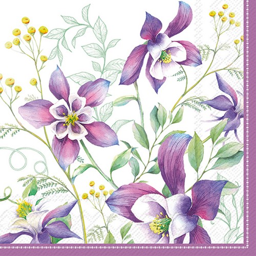 20 Servietten Light Summertime - Akelei in lila 33x33cm