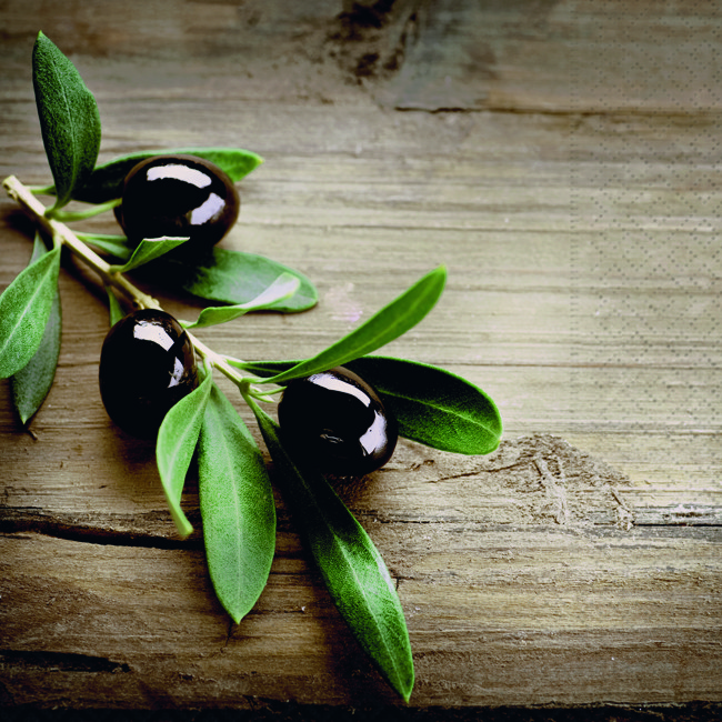 20 Servietten Olives on a Wood - Oliven auf Holz 33x33cm