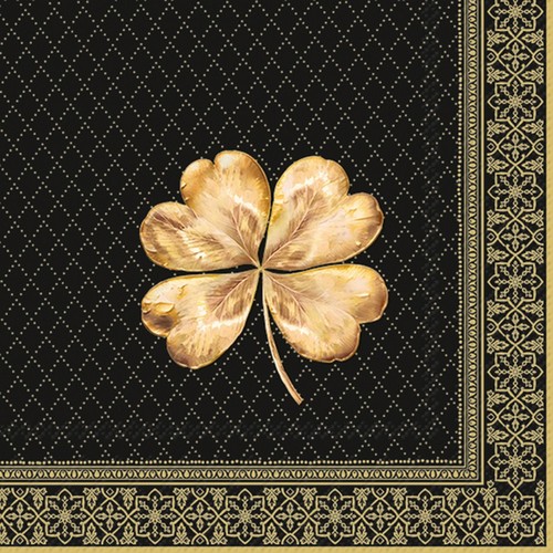 20 Servietten Golden Cloverleaf - Goldenes Kleeblatt auf schwarz  33x33cm