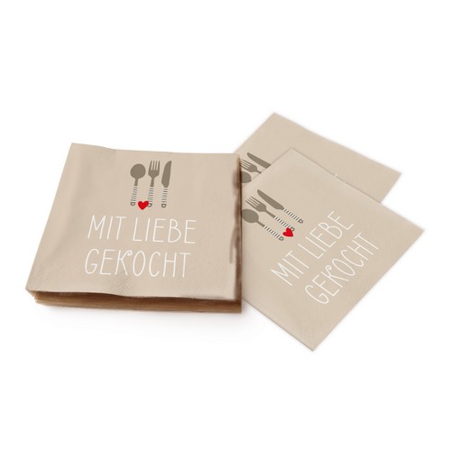 20 Servietten Mit Liebe gekocht - Essen mit Liebe  33x33cm
