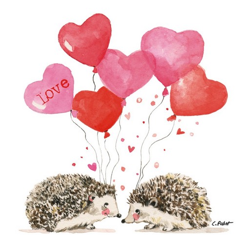 20 Servietten Hedgehogs in Love - Igel mit Herzballons 33x33cm