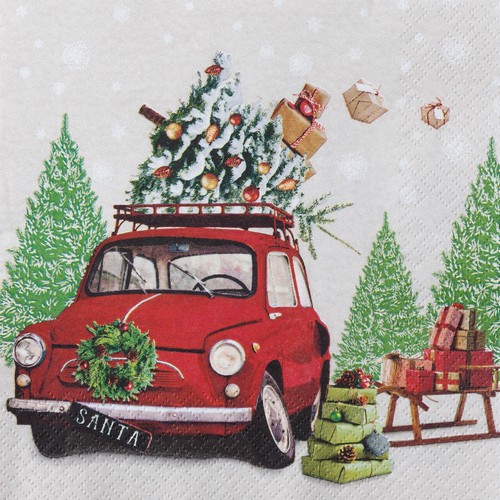 20 Servietten Last Minute - Auto mit Weihnachtsbaum 33x33cm