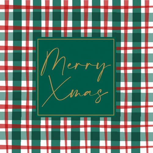 20 Servietten Xmas check - Merry Xmas auf Karo 33x33cm