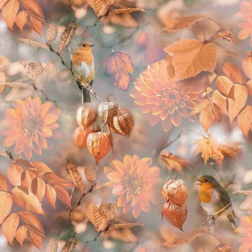 20 Servietten Orange Autumn - Vögel in Herbstszene 33x33cm