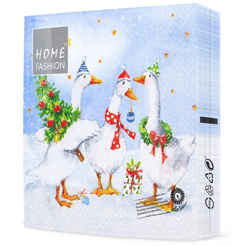20 Servietten Funny Geese - Lustige Wintergänse 33x33cm