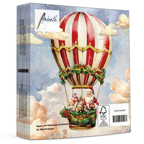 20 Servietten Santas Air Ballon - Weihnachtsmann im Ballon 33x33cm
