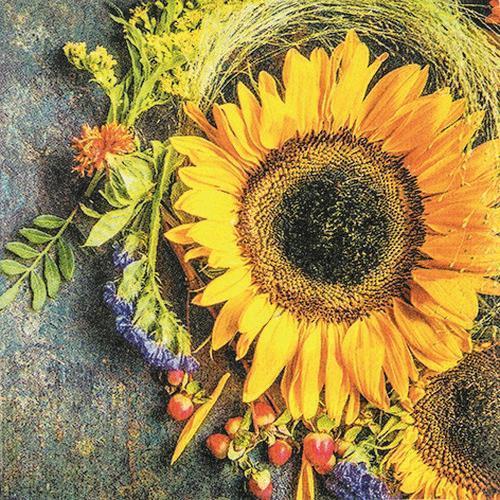 20 Servietten Sunny Autumn - Sonnenblume im Naturgesteck 33x33cm