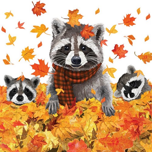 20 Servietten Rocky & Friends - Waschbären spielen im Herbst 33x33cm