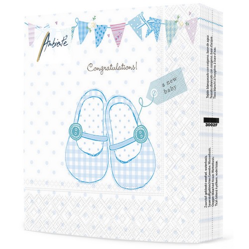 20 Servietten Baby Shoes blue - Babyschuhe in blau 33x33cm