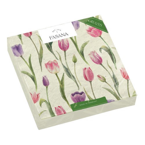 20 Servietten nachhaltig Gras Romantic Tulips - Schöne, einzelne Tulpen 33x33cm