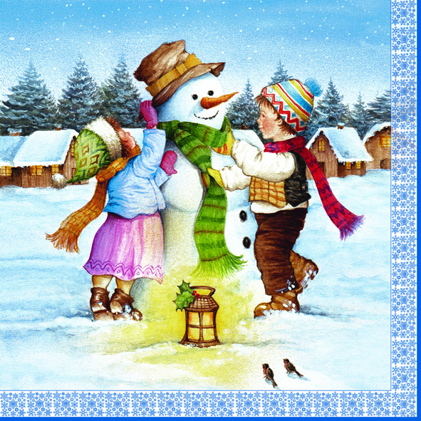 20 Servietten Kids Building a Snowman 33x33cm