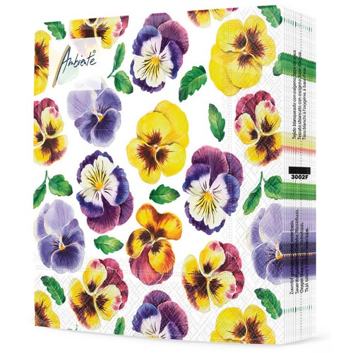 20 Servietten Lots of Pansies  - Blüten von Stiefmütterchen 33x33cm