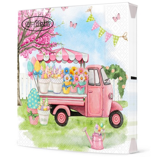 20 Servietten Easter Floral Market - Blumenwagen im Frühling 33x33cm