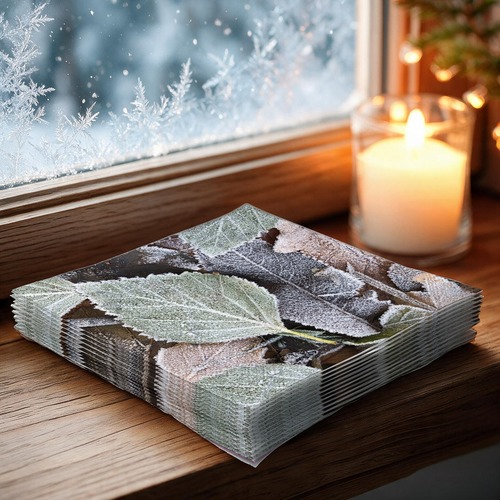 20 kleine Cocktailservietten Winter leaves - Gefrorene Naturblätter 25x25cm