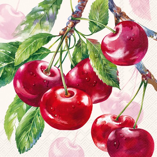 20 Servietten Cherry Fruits cream - Leckere Kirschen  33x33cm