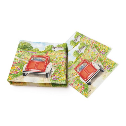 20 Servietten Bon Voyage - Auto zum Ferienhaus 33x33cm