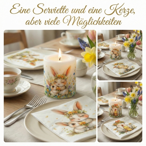 Kerze rund Lovely Spring Families - Fröhliche Frühlingstiere Ø 8cm, Höhe 9cm