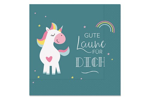 20 Servietten Unicorn - Gute Laune mit Einhorn 33x33cm