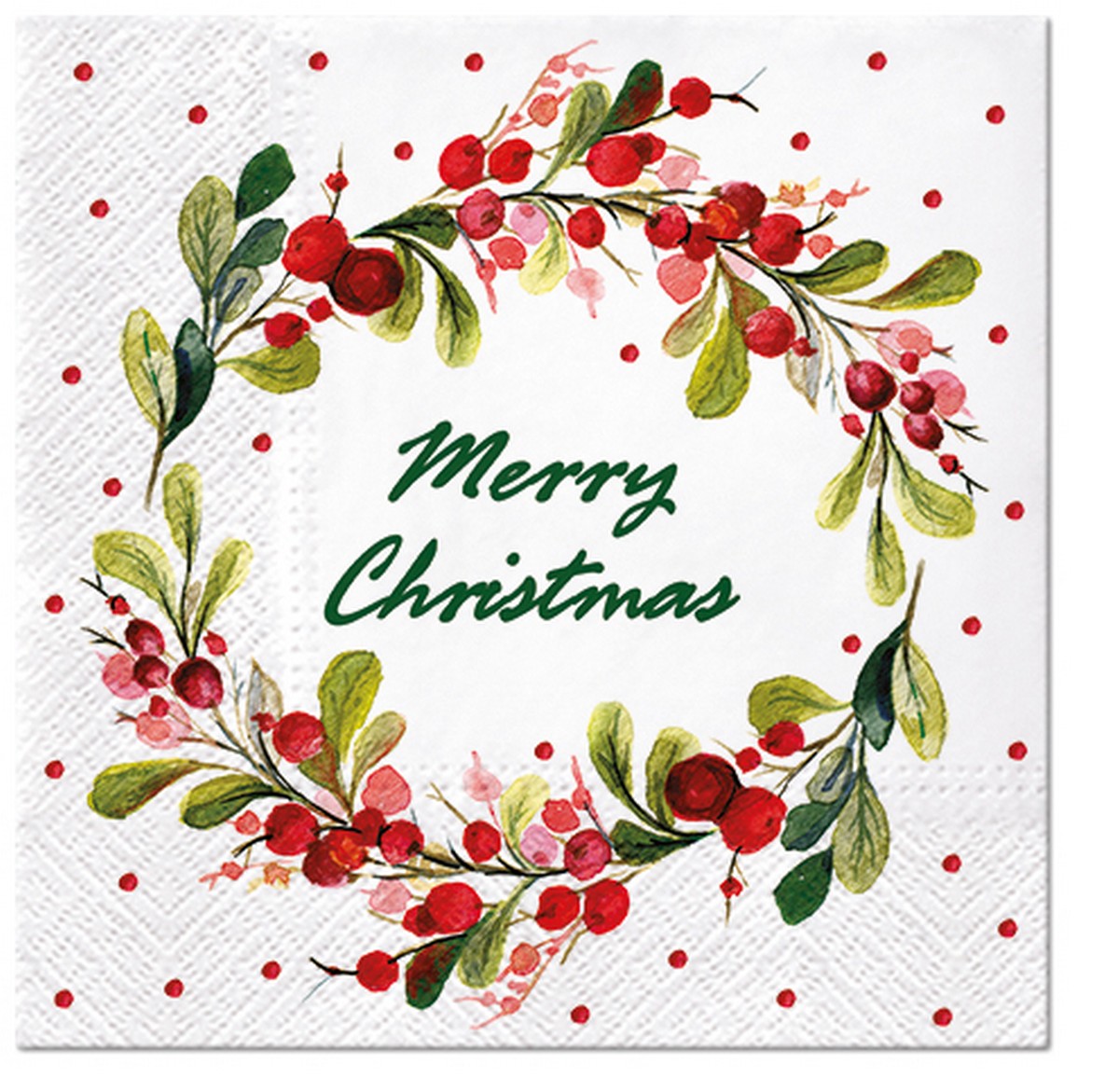 20 Servietten Berries Ring EN - Merry Christmas im Blätterkranz 33x33cm