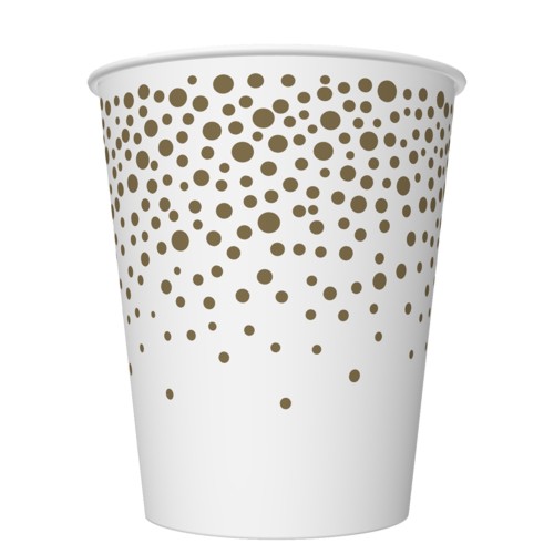 8 Pappbecher Golden Dots - Konfetti gold 250ml Ø5,5-8cm x 9cm