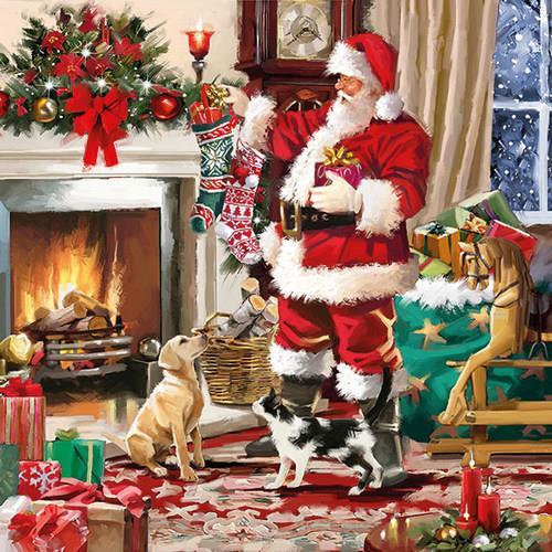 20 Servietten Santa Interior - Santa verteilt fleißig Geschenke 33x33cm