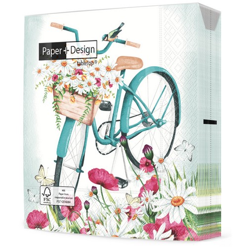 20 Servietten Romantic Bicycle - Blumen im Fahrradkorb 33x33cm