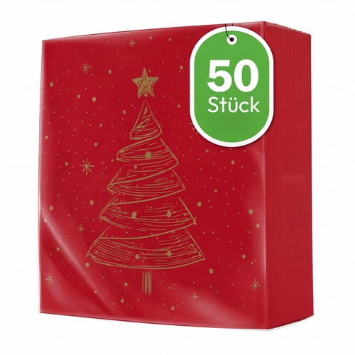 50 Servietten Elegant Christmas Tree red gold - Eleganter Weihnachtsbaum rot gold 40x40cm