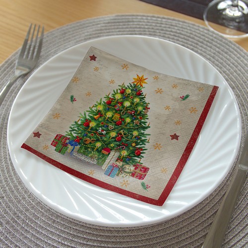 20 Servietten Festive Tree - Glanzvoller Weihnachtsbaum 33x33cm