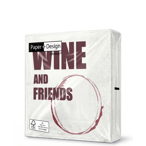 20 kleine Cocktailservietten Wine and friends - Wein und Freunde 25x25cm