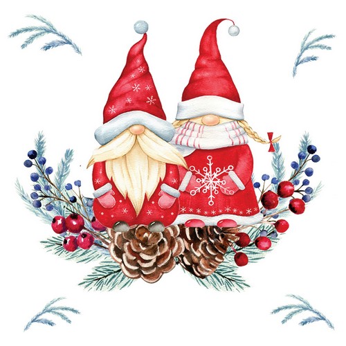 20 Servietten Tomte couple - Paar von Winterzwerge 33x33cm