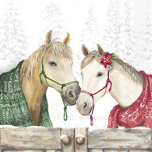20 Servietten Winter Horses - Pferde mit Schal und Decke 33x33cm